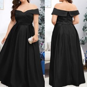 Plus size black off shoulder party formal evening maxi dress